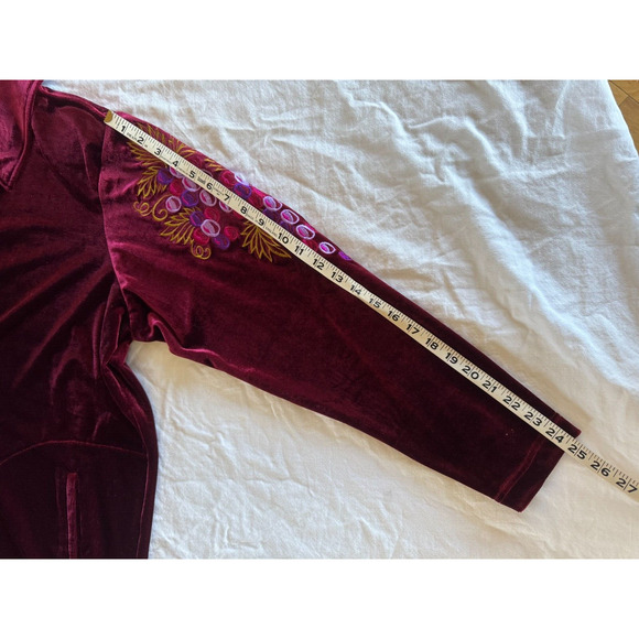 Bob Mackie 2 PC Burgundy Velvet Art Jacket Pants Embroidered Floral Mosaic Sz 1X - Picture 7 of 12